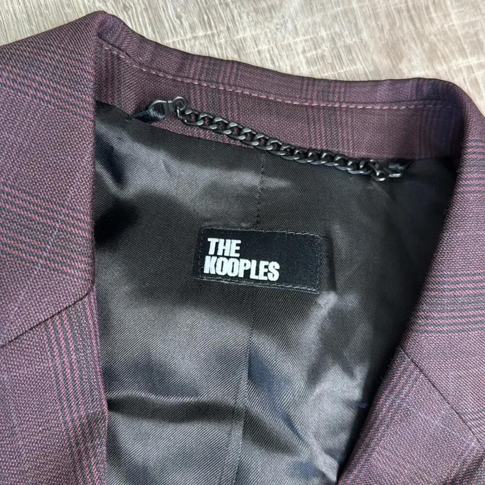 NWT THE KOOPLES Men’s Burgundy Checked Wool 2 Button Blazer Suit Jacket
